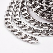 304 Stainless Steel Cuban Link Chains, Curb Chains, Unwelded, Stainless Steel Color, 13~14x10x3mm(X-CHS-E013-17A)