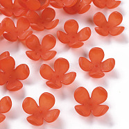 Frosted Acrylic Bead Caps, 4-Petal, Flower, Orange Red, 27x27x11mm, Hole: 1.8mm, about 276pcs/500g(MACR-S371-06A-726)