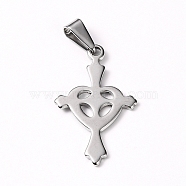 304 Stainless Steel Pendants, Cross with Heart, Stainless Steel Color, 30.5x18.5x1.5mm, Hole: 8x3mm(STAS-L210-16P)