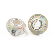 Resin European Beads, Large Hole Beads, with Silver Color Plated Brass Cores, Faceted, Rondelle, Colorful, 14x9mm, Hole: 5mm(RPDL-S010-46)