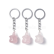 Natural Rose Quartz Keychains, with Iron Keychain Clasps, Ghost, 8cm(KEYC-P011-04P-10)