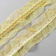 Polyester Pleated Lace Trim, Curtain Decoration, Costume Accessories, Pale Goldenrod, 2-1/8 inch(55mm), about 12.58 Yards(11.5m)/Card(OCOR-WH0060-36A)