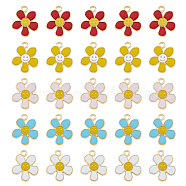 50Pcs 5 Colors Alloy Enamel Pendants, Light Gold, Flower with Smiling Face Charm, Mixed Color, 21.5x18x1.5mm, Hole: 2mm, 10pcs/color(ENAM-HY0003-02)