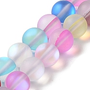 Electroplated Synthetic Moonstone Beads Strands, Dyed, Holographic Beads, Half AB Color Plated, Frosted, Round, Mixed Color, 8.5mm, Hole: 1mm, about 46pcs/strand, 14.84 inch(37.7cm)(G-C131-B01-02)