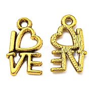 For Valentine's Day Tibetan Style Alloy Antique Golden Charms, Lead Free and Cadmium Free, Heart with Love, 14.5x8mm, Hole: 1mm(GLF0299Y)