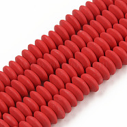 Handmade Polymer Clay Beads Strands, Flat Round, Dark Red, 8.5~9x3.5mm, Hole: 1.6mm, about 112pcs/strand, 15.75 inch~16.14 inch(40~41cm)(X-CLAY-N008-064-A07)