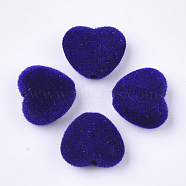 Flocky Acrylic Beads, Heart, Dark Blue, 10.5~11x12x5mm, Hole: 1.8mm(FIND-T046-34-15)