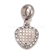 304 Stainless Steel Crystal Rhinestone European Dangle Charms, Large Hole Pendants, Heart, Stainless Steel Color, 22.5mm, Hole: 4.5mm(STAS-F278-17P)
