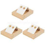 3Pcs Rectangle Wood Earring Display Stands, with Slanted Iron Coverd with PU Leather Holder for Single Pair Earring Showing, White, 5.9x7.1x3.5cm, Hole: 1mm(EDIS-DR0001-05A)