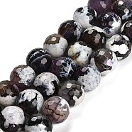 Natural Fire Crackle Agate Beads Strands, Dyed & Heated, Round, Faceted, Purple, 13.5~14mm, Hole: 1.4mm, about 28~29pcs/strand, 15.16 inch(38.5cm)(G-L595-A02-01H)