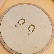 Stylish Stainless Steel and Freshwater Pearl Hoop Earrings for women, Golden(KW1377-3)