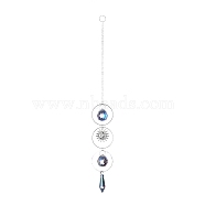 AB Color Plated Crystal Bullet Big Pendant Decorations, Hanging Sun Catchers, with Iron Findings & Alloy Pendants, Teardrop & Sun, Clear AB, 330mm, Pendant: 170x39x21mm(HJEW-G019-03D)
