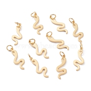 Brass Charms, Long-Lasting Plated, with Jump Rings, Snake, Real 18K Gold Plated, 22x8x1mm, Jump Ring: 5x1mm, Inner Diameter: 3mm (KK-A149-02G)