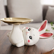 Ceramic Rabbit Tray Figurines, Entrance Jewelry Key Storage for Home Desktop Decoration, White, 195x84x105mm(PW-WG16126-02)