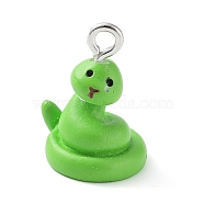 Opaque Resin Pendants, Animal Charms with Platinum Plated Iron Loops, Snake, 15.5x7.5x6.5mm, Hole: 1.8mm(RESI-Z014-01G)