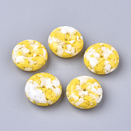 Resin Beads, Imitation Gemstone Chips Style, Flat Round, Yellow, 26x10mm, Hole: 3mm(RESI-T024-18H)