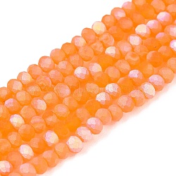 Transparent Glass Beads Strands, Faceted, Frosted, Half AB Color Plated, Rondelle, Dark Orange, 2.9~3.3x2mm, Hole: 0.7mm, about 148~150pcs/strand, 39.5~40cm(EGLA-A044-T2mm-MB25)