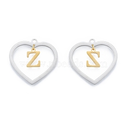 201 Stainless Steel Pendants, Hollow, Heart with Letter A~Z, Real Gold Plated & Stainless Steel Color, Letter.Z, 29x29.5x1mm, Hole: 2mm, A~Z: 12x8~10.5x1mm(STAS-N090-LA894-Z-P)