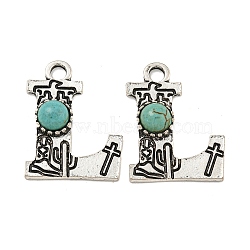 Synthetic Turquoise & Alloy Pendants, Letter Charms, Antique Silver, Letter L, 25x19x5mm, Hole: 3mm(PALLOY-H146-01AS-L)