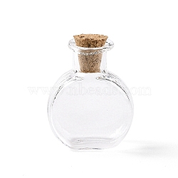 Flat Round Miniature Glass Bottles, with Cork Stoppers, Empty Wishing Bottles, for Dollhouse Accessories, Jewelry Making, Clear, 11.5x21x31mm(GLAA-H019-05A)