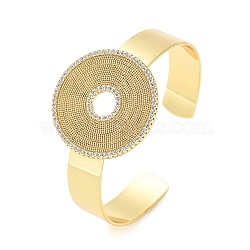 Brass Micro Pave Clear Cubic Zirconia Flat Round Open Cuff Bangles for Women, Real 18K Gold Plated, 1/2~1-1/4 inch(1.2~3.3cm), Inner Diameter: 2-3/8 inch(5.9cm)(BJEW-M312-08G)