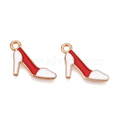 Alloy Enamel Pendants, Light Gold, Lead Free & Cadmium Free, High Heeled Shoes Charm, FireBrick, 19.5x10x1mm, Hole: 1.6mm(ENAM-T020-42C-RS)