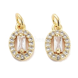 Brass Micro Pave Cubic Zirconia Charms, Cadmium Free & Nickel Free & Lead Free, with Jump Ring, Oval, Real 18K Gold Plated, Clear, 10x6.5x3.5mm, Hole: 2mm(KK-C051-04G-04)