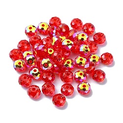 AB Color Plated Glass Beads, Faceted Rondelle, Red, 6x4mm, Hole: 1.4mm(EGLA-P059-03A-AB01)