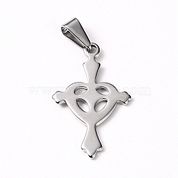 304 Stainless Steel Pendants, Cross with Heart, Stainless Steel Color, 30.5x18.5x1.5mm, Hole: 8x3mm(STAS-L210-16P)