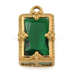 304 Stainless Steel Rhinestone Pendants, Rectangle, Green, 17x10x6mm, Hole: 1.8mm(STAS-M084-06G-02)