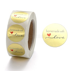 DIY Scrapbook, Decorative Adhesive Tapes, Flat Round with Word Handmade with Love, Gold, 25mm, about 500pcs/roll(X-DIY-L028-A22)