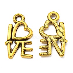 For Valentine's Day Tibetan Style Alloy Antique Golden Charms, Lead Free and Cadmium Free, Heart with Love, 14.5x8mm, Hole: 1mm(GLF0299Y)