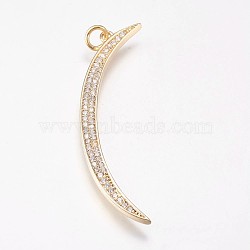 Brass Micro Pave Cubic Zirconia Pendants, Golden, 44~46x3.5x2mm, Hole: 3mm(ZIRC-E145-63G)