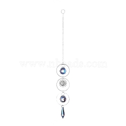 AB Color Plated Crystal Bullet Big Pendant Decorations, Hanging Sun Catchers, with Iron Findings & Alloy Pendants, Teardrop & Sun, Clear AB, 330mm, Pendant: 170x39x21mm(HJEW-G019-03D)