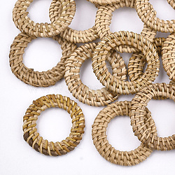Handmade Reed Cane/Rattan Woven Linking Rings, For Making Straw Earrings and Necklaces,  Ring, BurlyWood, 40~47x4~5mm, Inner Diameter: 20~26mm(WOVE-T005-05A)