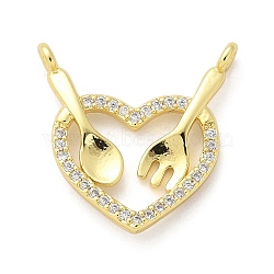 Brass Micro Pave Cubic Zirconia Pendants, Heart With Spoon And Fork, Rack Plating, Long-Lasting Plated, Lead Free & Cadmium Free, Real 16K Gold Plated, 19.5x19.5x2.3mm, Hole: 1.4mm(KK-S511-08G)