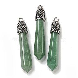 Natural Green Aventurine Pointed Big Pendants, Faceted Bullet Charms with Rack Plating Antique Silver Tone Alloy Findings, Cadmium Free & Lead Free, 58x11x11mm, Hole: 5x4mm(G-F766-02AS-10)