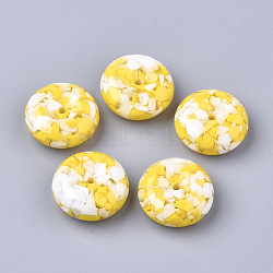 Resin Beads, Imitation Gemstone Chips Style, Flat Round, Yellow, 26x10mm, Hole: 3mm(RESI-T024-18H)