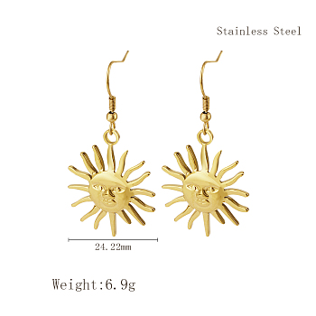 Stylish Stainless Steel Sun Dangle Earrings for Women, Various Designs Available, Golden, 30.43x24.22mm