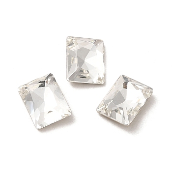 Glass Rhinestone Cabochons, Point Back & Back Plated, Faceted, Rectangle, Crystal, 8x6x2.8mm