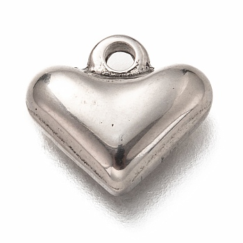 304 Stainless Steel Charms, Heart, Stainless Steel Color, 11x12x3.5mm, Hole: 1.6mm