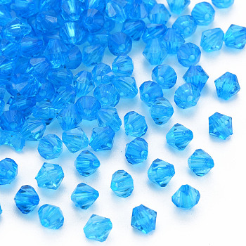 Transparent Acrylic Beads, Faceted, Bicone, Deep Sky Blue, 5x4.5mm, Hole: 1.2mm, about 12160pcs/500g