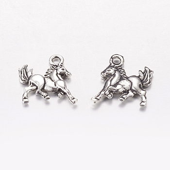 Tibetan Style Antique Silver Alloy Horse Pendants, 16.5x13.5x2mm, Hole: 2mm