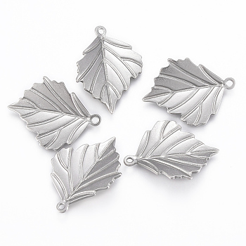 304 Stainless Steel Pendants, Leaf, Stainless Steel Color, 23.5x18x3mm, Hole: 1.2mm