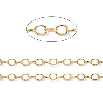 Brass Cable Chains, Soldered, with Spool, Flat Oval, Long-Lasting Plated, Real 18K Gold Plated, 8x6x1.1mm, about 16.4 Feet(5m)/roll