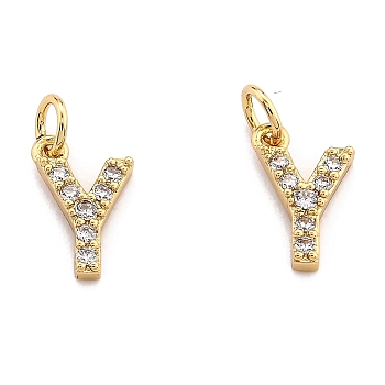 Brass Micro Pave Grade AAA Cubic Zirconia Charms, Letter Y, Cadmium Free & Nickel Free & Lead Free, Clear, Real 18K Gold Plated, Letter.Y, 9x6x1.5mm, Hole: 2mm