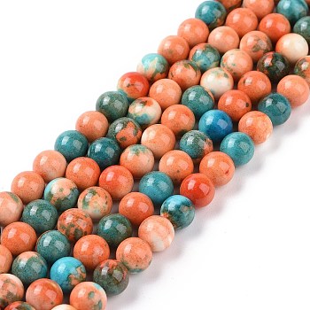 Synthetic Ocean White Jade Round Bead Strands, Dyed, Saddle Brown, 6mm, Hole: 1mm, about 64pc/strand, 15.7 inch