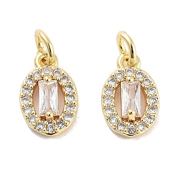 Brass Micro Pave Cubic Zirconia Charms, Cadmium Free & Nickel Free & Lead Free, with Jump Ring, Oval, Real 18K Gold Plated, Clear, 10x6.5x3.5mm, Hole: 2mm