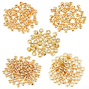 DIY Beads Jewelry Making Finding Kit, Includign 360Pcs 5 Style Brass & 202 Stainless Steel Beads, Rondelle & Round & Pumpkin & Disc, Long-Lasting Plated, Real 18K Gold Plated, 3~4x1.5~3mm, Hole: 0.9~1.6mm, 360Pcs/set