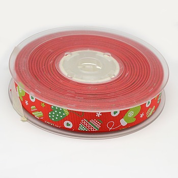 Christmas Gloves Printed Grosgrain Ribbon for Christmas Gift Package, Red, 1 inch(25mm), about 100yards/roll(91.44m/roll)